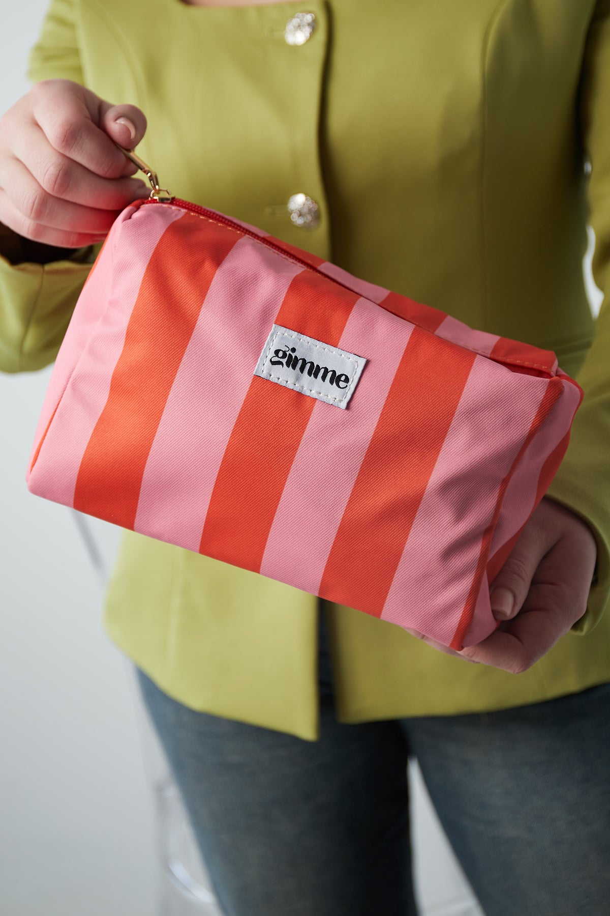 Make-up bag large stripes - Orange pink