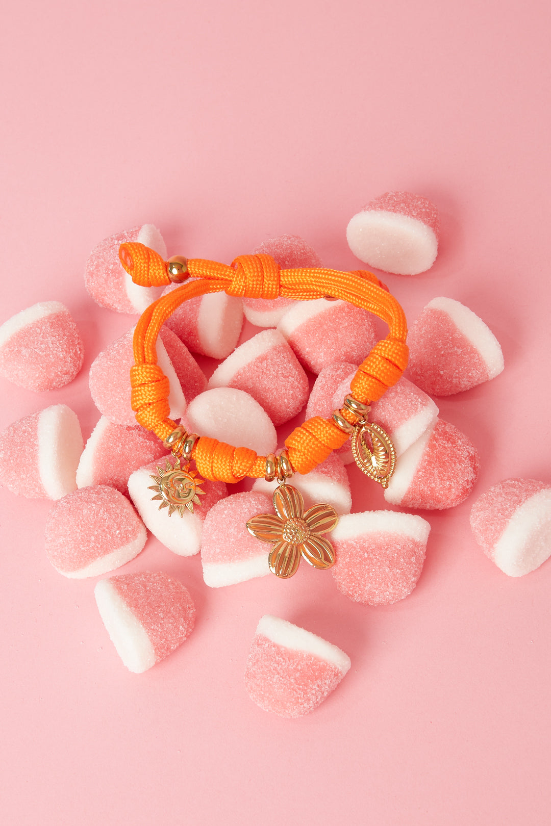 Rope bracelet with knots and various charms